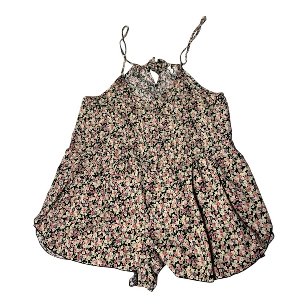 Floral Flowy Tank Pink Black Purple Romper Size Small